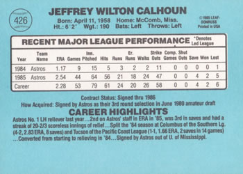 1986 Donruss #426 Jeff Calhoun Back