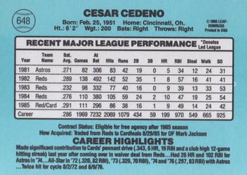 1986 Donruss #648 Cesar Cedeno Back
