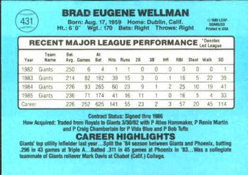 1986 Donruss #431 Brad Wellman Back