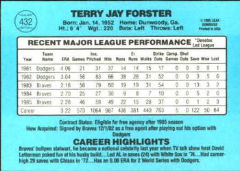 1986 Donruss #432 Terry Forster Back