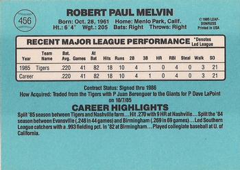 1986 Donruss #456 Bob Melvin Back