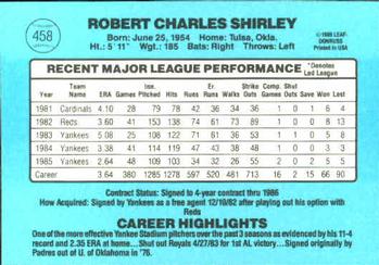 1986 Donruss #458 Bob Shirley Back