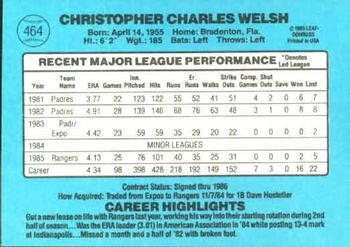 1986 Donruss #464 Chris Welsh Back