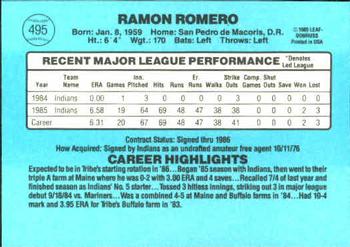 1986 Donruss #495 Ramon Romero Back