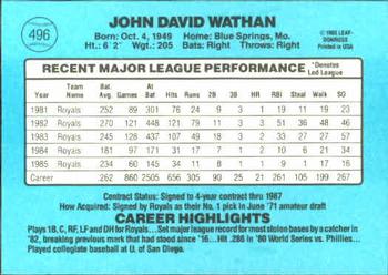 1986 Donruss #496 John Wathan Back