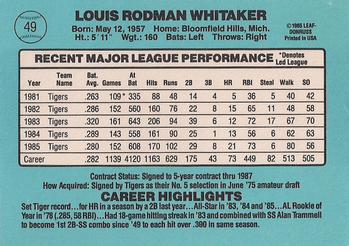 1986 Donruss #49 Lou Whitaker Back