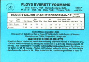 1986 Donruss #543 Floyd Youmans Back