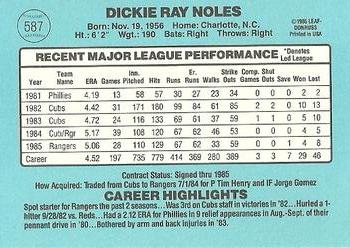 1986 Donruss #587 Dickie Noles Back