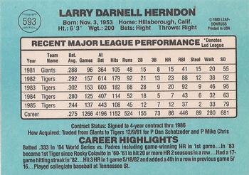 1986 Donruss #593 Larry Herndon Back