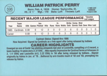 1986 Donruss #596 Pat Perry Back
