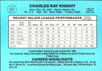 1986 Donruss #597 Ray Knight Back