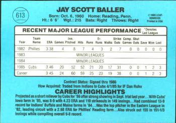 1986 Donruss #613 Jay Baller Back