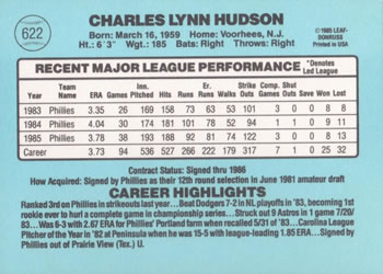 1986 Donruss #622 Charles Hudson Back