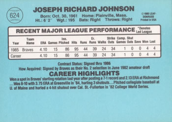1986 Donruss #624 Joe Johnson Back