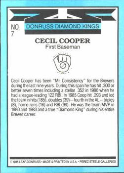 1986 Donruss #7 Cecil Cooper Back