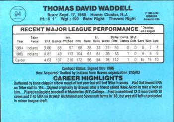 1986 Donruss #94 Tom Waddell Back