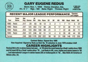 1986 Donruss #306 Gary Redus Back