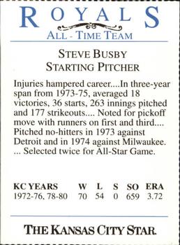 1993 Kansas City Star Royals All-Time Team #NNO Steve Busby Back