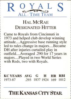 1993 Kansas City Star Royals All-Time Team #NNO Hal McRae Back