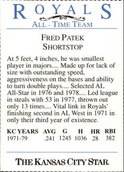 1993 Kansas City Star Royals All-Time Team #NNO Fred Patek Back
