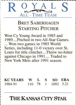 1993 Kansas City Star Royals All-Time Team #NNO Bret Saberhagen Back
