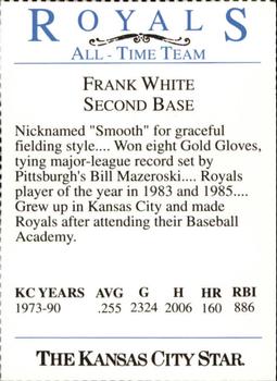 1993 Kansas City Star Royals All-Time Team #NNO Frank White Back