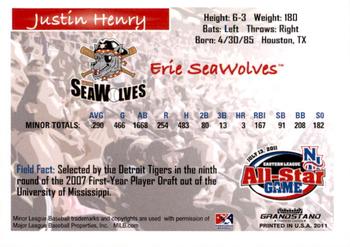 2011 Grandstand Eastern League All-Stars Western Division #NNO Justin Henry Back