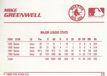 1988 Star Silver #29 Mike Greenwell Back