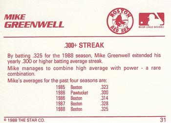 1988 Star Silver #31 Mike Greenwell Back
