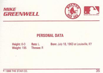 1988 Star Silver #35 Mike Greenwell Back