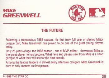 1988 Star Silver #36 Mike Greenwell Back