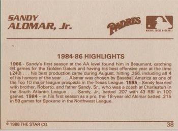 1988 Star Silver #38 Sandy Alomar, Jr. Back