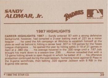 1988 Star Silver #39 Sandy Alomar, Jr. Back
