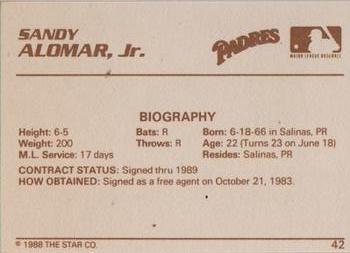 1988 Star Silver #42 Sandy Alomar, Jr. Back