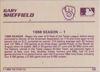 1988 Star Silver #58 Gary Sheffield Back