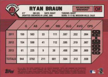 2014 Bowman Sterling - 1989 Bowman is Back Silver Diamond Refractor #89BIB-RB Ryan Braun Back
