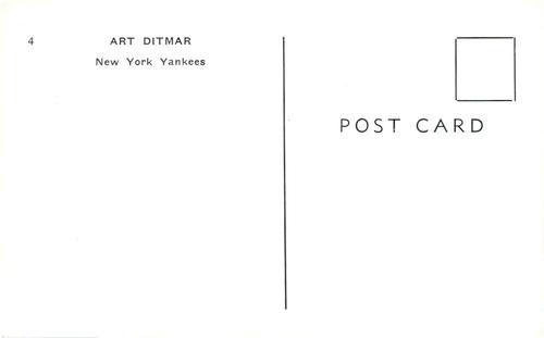 1965 Jay Publishing New York Yankees Postcards #4 Art Ditmar Back