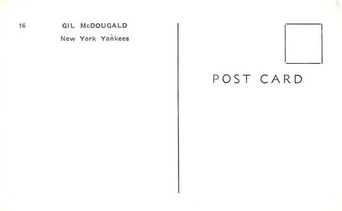 1965 Jay Publishing New York Yankees Postcards #16 Gil McDougald Back