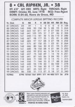 2000 Hasbro Starting Lineup Cards Classic Doubles #566969.0000 Cal Ripken, Jr. Back