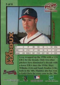 2000 Hasbro/Pacific Starting Lineup Cards Elite #3 Greg Maddux Back