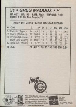 1999 Hasbro Starting Lineup Cards Classic Doubles #556208.0000 Greg Maddux Back