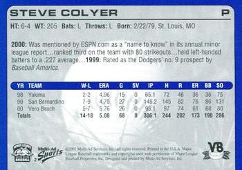 2001 Multi-Ad Vero Beach Dodgers #2 Steve Colyer Back