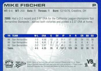 2001 Multi-Ad Vero Beach Dodgers #3 Mike Fischer Back
