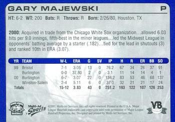 2001 Multi-Ad Vero Beach Dodgers #7 Gary Majewski Back