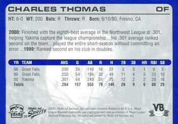 2001 Multi-Ad Vero Beach Dodgers #28 Charles Thomas Back