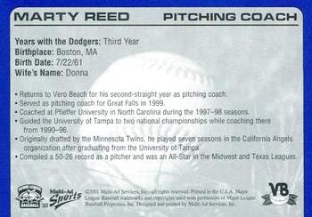 2001 Multi-Ad Vero Beach Dodgers #30 Marty Reed Back
