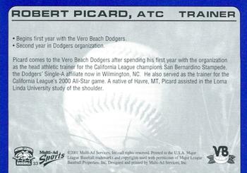 2001 Multi-Ad Vero Beach Dodgers #33 Robert Picard Back
