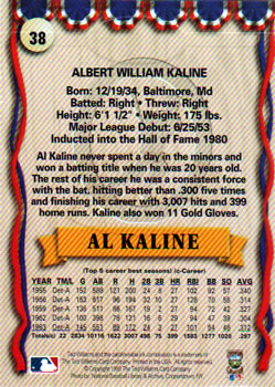 1993 Ted Williams #38 Al Kaline Back