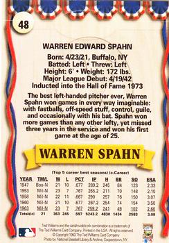 1993 Ted Williams #48 Warren Spahn Back