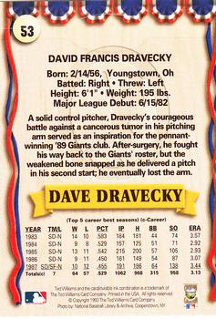 1993 Ted Williams #53 Dave Dravecky Back